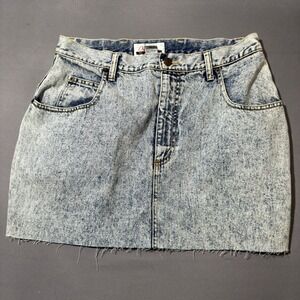 Vintage Diana Marco 18 Acid Wash Denim Mini‎ Skirt Frayed Raw Hem